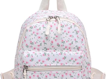 Canvas Small Backpack for Womens and Girls, Mini Backpack Flower Backpacks Cute Backpacks Purse with 2 Pocket (Flower, White)