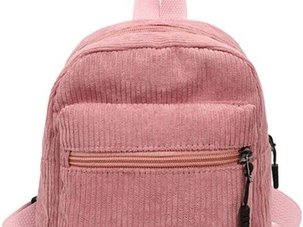 Corduroy Small Backpack for Womens and Girls, Mini Backpack Casual Backpacks Cute Backpacks Purse with 2 Pocket (Solid, Pink)