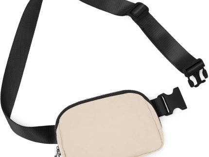 Everywhere Belt Bag with Adjustable Strap, Small Waist Pouch Fanny Pack for Workout Running Travelling Hiking, Ivory Black