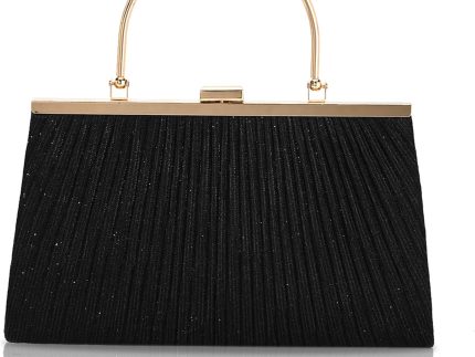 Evening Bag for Women Sparkly Handbag with Chain, Women's Shoulder Bag Pleated Clutch Purse for Wedding, Prom, Party