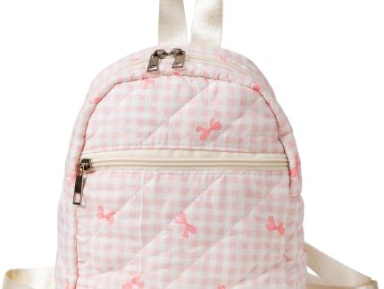 Cotton Small Backpack Purse for Women Cute Mini Aesthetic Backpack Mini Bag Purse (Checkered pink bow)