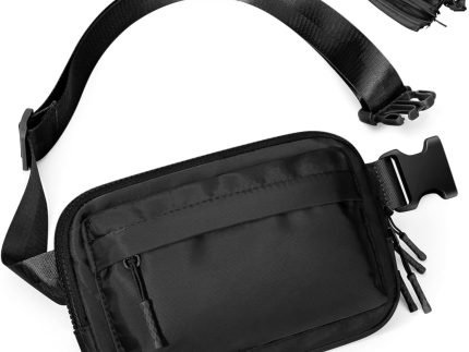 Fanny Packs for Women Men,Belt Bag with 4 Zipper Pockets,Waterproof Crossbody Bag,Fashion Waist Packs with Adjustable Long Strap for Workout/Running/Yoga/Shopping/Hiking,Black