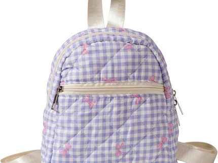 Cotton Small Backpack Purse for Women Cute Mini Aesthetic Backpack Mini Bag Purse (Checkered purple bow)
