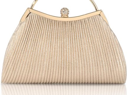 Evening Bag for Women Sparkly Handbag with Chain, Women's Shoulder Bag Pleated Clutch Purse for Wedding, Prom, Party