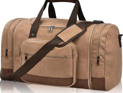 Duffle Bag for Travel, 50L Canvas Travel Duffel Bags Overnight Weekend Gym Carry On Luggage Bag for Men & Women(Coffee)