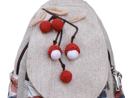 Cute personality women's backpack, ladies' canvas shoulder bag, hand-made original lychee art personality ultra-light multi-compartment small