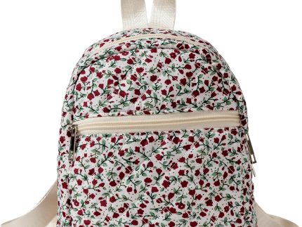 Cotton Small Backpack Purse for Women Cute Mini Aesthetic Backpack Mini Bag Purse (Red flowers)