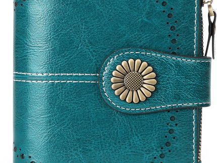 Small Women's Wallet Leather Bifold Card Holder  Blocking with Zipper Coin Pocket