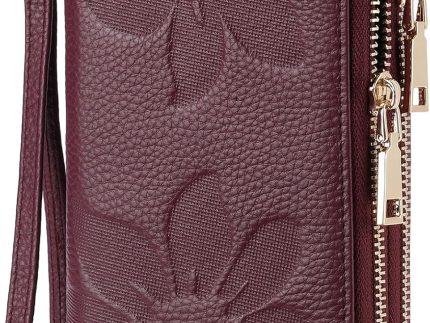 Women's Wallet Large Capacity Double Zip Around Credit Card Holder Leather Ladies Wallet with  Blocking Phone Wristlet Purse Purple